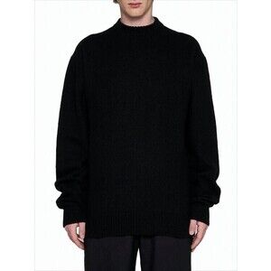 Jil Sander Relaxed Fit Black Wool Sweater With Ribbed Details - NWT
